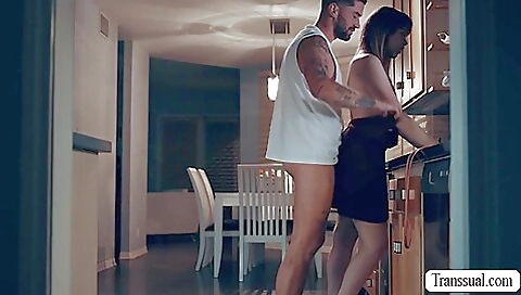 Blonde shemale gets her ass fucked and her pussy gets a blowjob