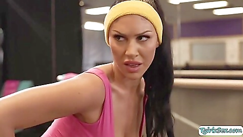 Busty brunette girl and her friend are fucking in the studio