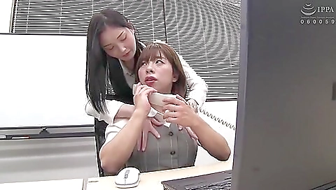 Japanese lesbian porn video where two chicks seduce guy