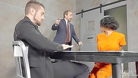 Gorgeous brunette in black outfit gets fucked anal