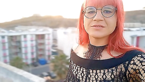 Latina babe rides her boyfriend's hard cock on the roof