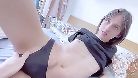 Brunette amateur gets handjob and cumshot on webcam