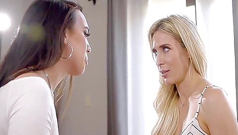 Asian blonde milf is in an interview and gets a facial