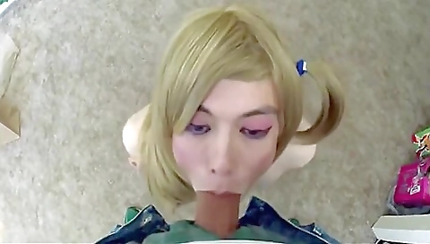 Hot blonde shemale with a huge cock in her tight pussy